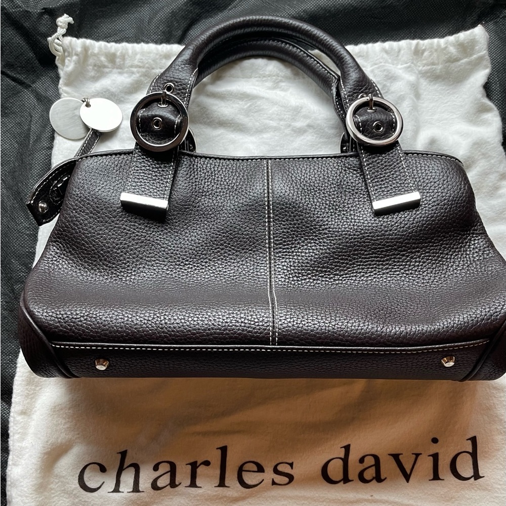 Charles David Black Leather Buckle Handle Handbag